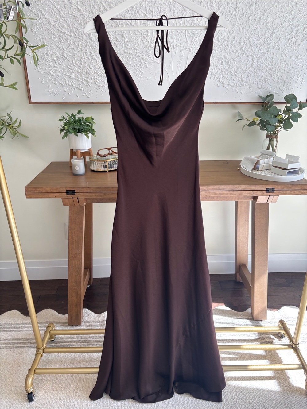 Zara Brown Cowl Neck Maxi Slip Dress